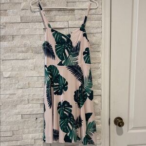 Old Navy Pink and Green Leaf Print Mini Dress